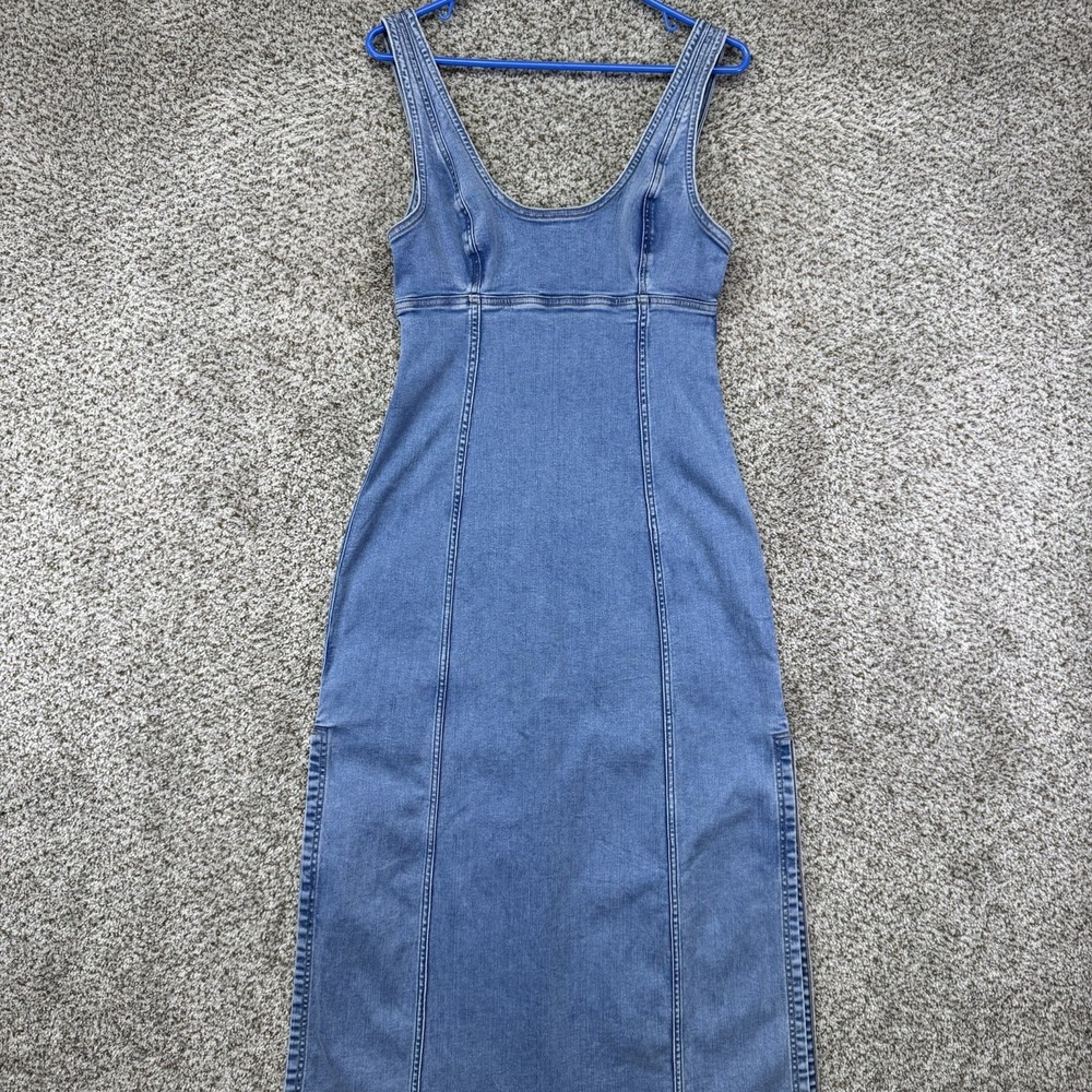 American Eagle Denim Dress Women's 6 Blue Maxi Scoop Neck Sleeveless Side Slit